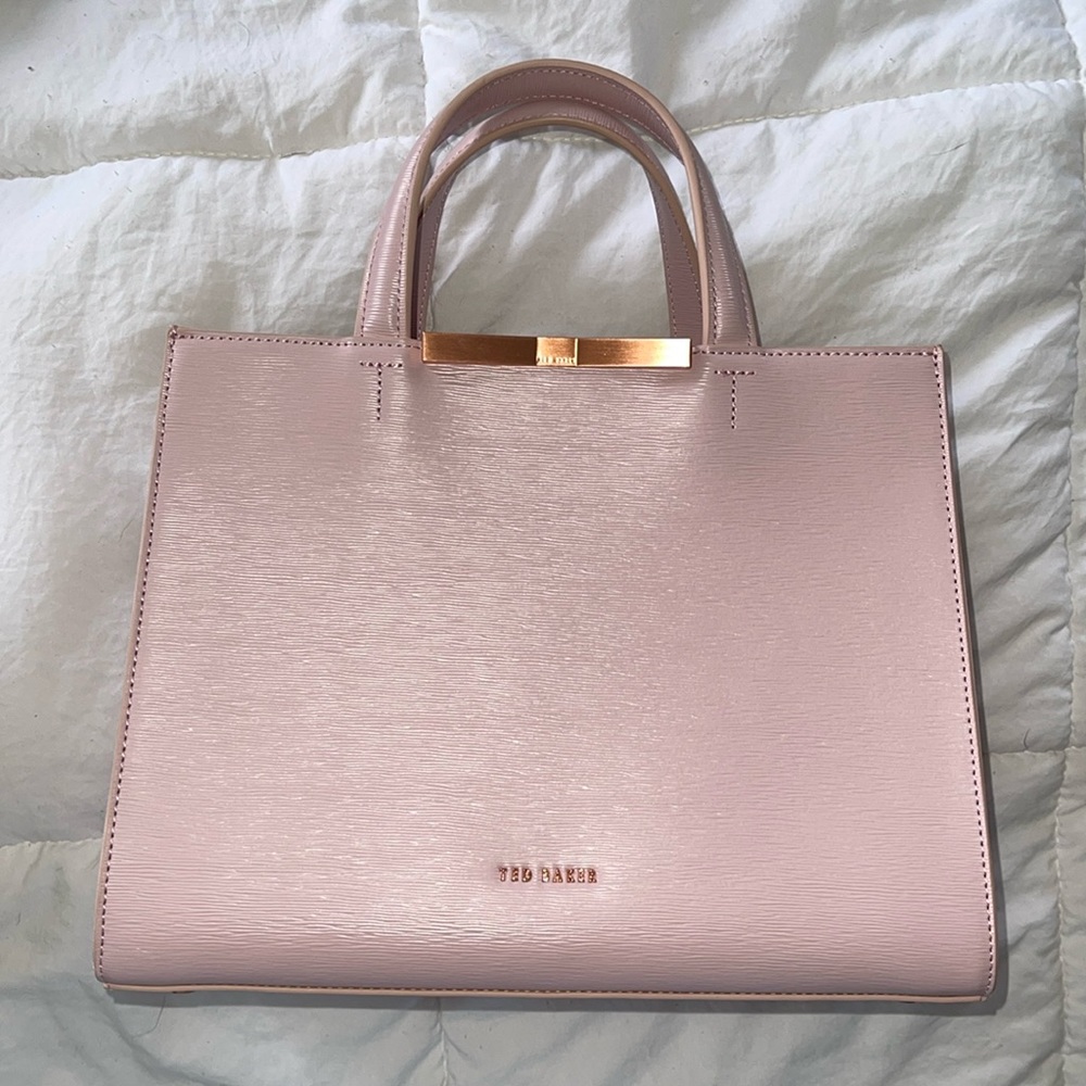 Ted baker faceted bow detail leather tote pink